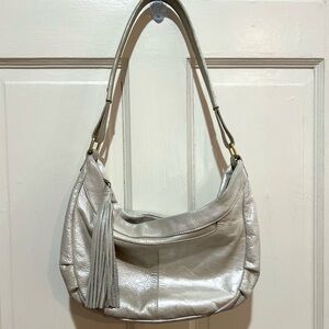 HOBO Silver Metallic Small Leather Hobo Shoulder Bag Women's Handbag Premium